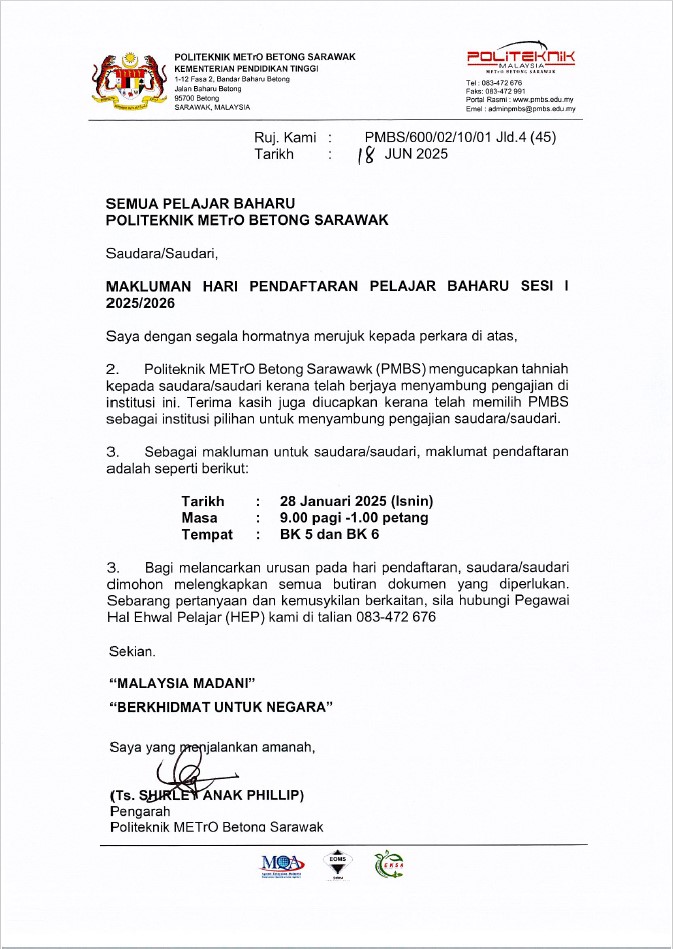 MAKLUMAN HARI PENDAFTARAN PELAJAR BAHARU SESI II 24 25 page 0001