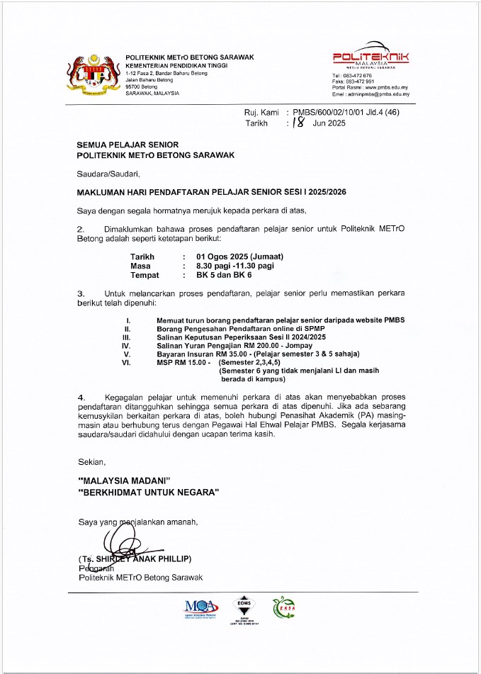 MAKLUMAN HARI PENDAFTARAN PELAJAR SENIOR SESI II 24 25 page 0001