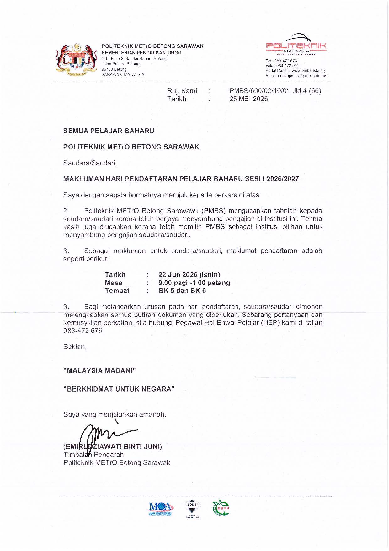 MAKLUMAN HARI PENDAFTARAN PELAJAR BAHARU SESI II 24 25 page 0001